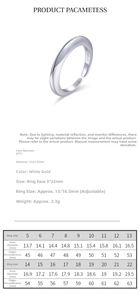 Size guide for S925 silver ring featuring diameter and circumference measurement details