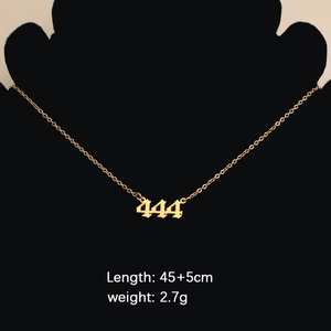 Detail of gold lucky 444 number necklace with 45 plus 5cm chain specifications