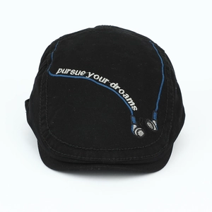 Top view of cotton ivy cap featuring blue and white pursue your dreams embroidery detail