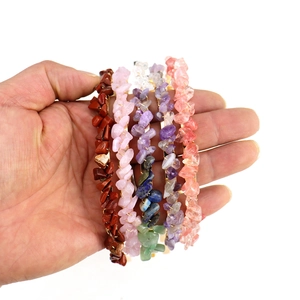 Handcrafted double-row golden hairbands with colorful natural raw crystal stone chips