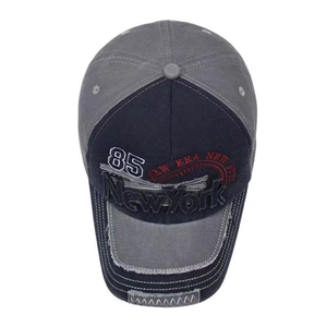 Retro washed denim baseball cap with New York 85 embroidery in navy and grey contrast