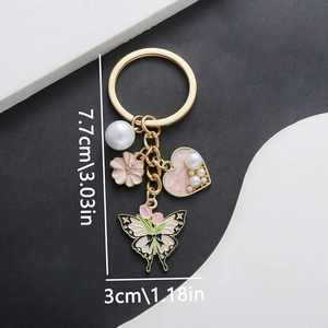 Emaille Schmetterling Tulpe Blume Herz Künstliche Perle Schlüsselanhänger Gold Zinklegierung Taschenanhänger Für Damen Mädchen Schmuck