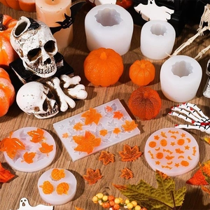 3D Halloween pumpkin and maple leaf silicone molds for handmade candles and soap DIY crafts