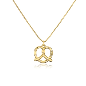 18K gold plated brass pretzel pendant necklace with sparkling clear zircon stones