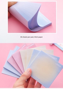 Detailed view of macaron gradient sticky notes with 50 sheets of thick quality paper