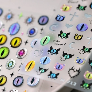 Gothic Devil's Eye nail stickers M-713 with cat-eye glitter effect and dark mystic symbols