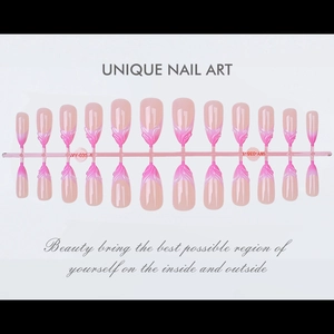 Macro view of unique 3D embossed texture on pink gradient press-on nail set WY-035-1