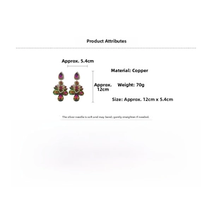 Macro detail of teardrop earrings measuring 12cm by 5.4cm with crystal tassels