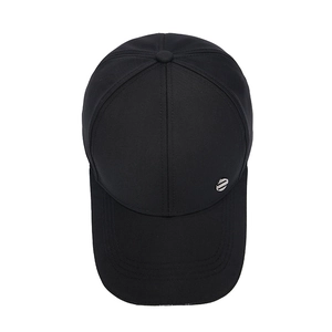 Classic black baseball cap for middle-aged men with side metal logo and curved brim