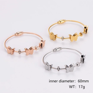 Three steel mesh butterfly bracelets in gold, rose gold and silver with cubic zirconia