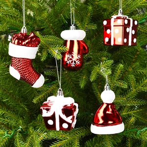 Ensemble d'Ornements de Noël en Verre Peint Rouge Et Blanc pour Sapin de Noël Chaussettes Gants Chapeaux Cadeaux