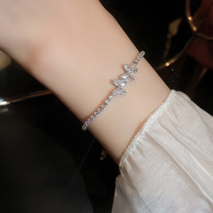 Exquisite silver zircon butterfly bracelet for women featuring an adjustable drawstring chain