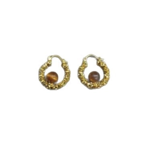 Vintage golden beaded hoop earrings featuring tiger eye stones in a minimalist design