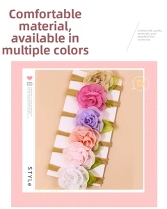 Detailed set of 6 colorful chiffon flower nylon headbands with green leaf accents