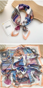 Detail of silk scarf with traditional prints and exquisite rolled edge texture