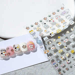5D 3D Relief Nail Art Stickers Cute Cartoon Cat Paw Print Embossed Adhesive Decals DIY Manicure Decoration