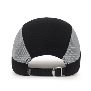 Rear view of breathable ice silk sport cap with mesh fabric and metal adjustment buckle