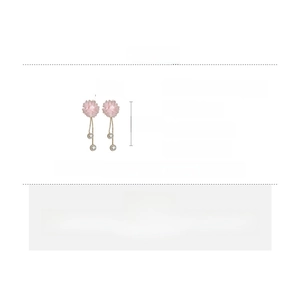 Detailed view of pink floral lace earrings with pearls and rhinestones measuring 11.8cm