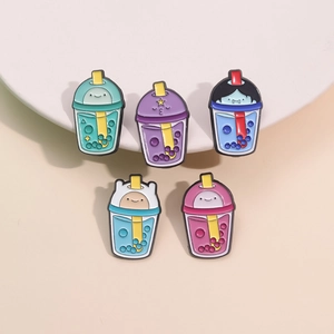 Cute Cartoon Bubble Tea Enamel Brooch Zinc Alloy Boba Cup Jewelry Badge For Clothes Bags Backpacks Decoration