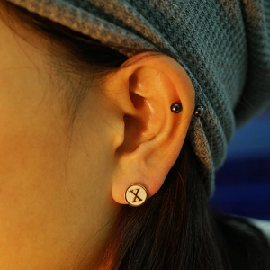 Titanium steel 18K gold letter X stud earring with white shell inlay for women