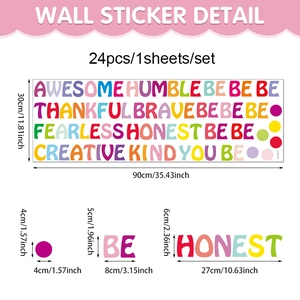 Colorful motivational English quote wall stickers with floral dots for classroom decor