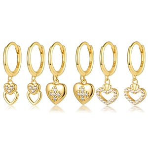 925 Sterling Silver Hoop Earrings With Heart Clover Pendants Zircon Inlaid Romantic Sweet Jewelry For Women