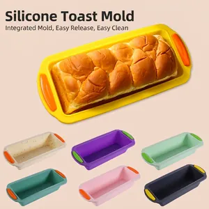 Rectangular silicone bread loaf pan set in vibrant colors with wavy non-stick texture