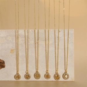 Minimalist gold star moon planet pendants necklaces set with zircon on textured stone