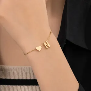 Pulsera de Letras de Acero Inoxidable Minimalista para Mujer Colgante de Corazón Personalizado Joyería DIY Cadena de Mano Oro Plata