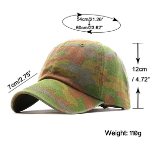 Casquette de baseball camouflage classique avec détails de dimensions et réglage ajustable