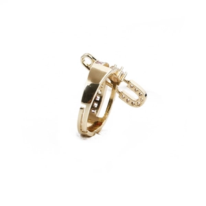 Gold plated open horseshoe ring with micro-paved cubic zirconia in a geometric design