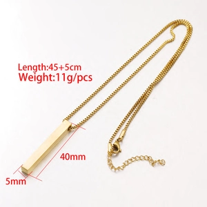 Golden stainless steel vertical bar pendant necklace with 45+5cm chain and 40mm length