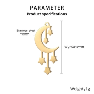 Polished gold stainless steel moon and star pendant charms for DIY jewelry 25x12mm