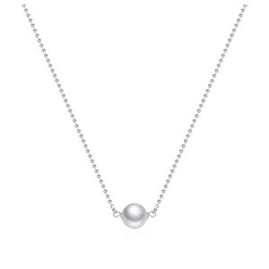 Elegant s925 silver beaded chain necklace featuring a single round white pearl pendant