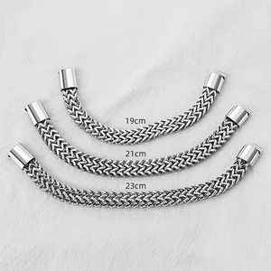 Three men's silver stainless steel chain bracelets shown in 19cm, 21cm, and 23cm lengths