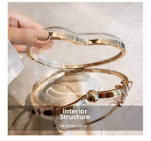 Detail view showing the inner structure of a heart shaped acrylic bag with gold chain