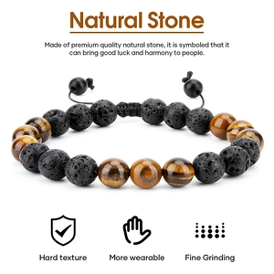 Braided 8mm natural tiger eye and black lava stone bead bracelet for men and women