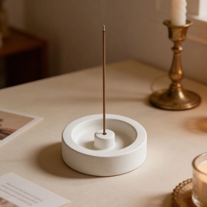 Minimalistische witte keramische wierookhouder met stokje voor meditatie woondecoratie