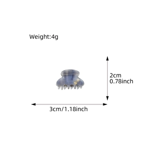 Mini gray-blue marble acetic acid hair claw clip with size and weight dimensions