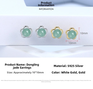 Detailed S925 silver stud earrings specifications with 10mm flower aventurine stone
