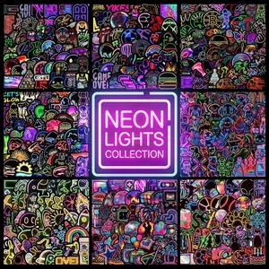 Neon Graffiti Stickers Waterproof Vinyl For Laptop Guitar Water Bottle Phone Case Fluorescent Cyberpunk Style DIY Decor