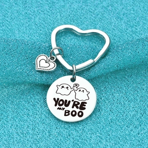 Kreativer Edelstahl Herz Schlüsselanhänger mit Geist und You Are My Boo Gravur