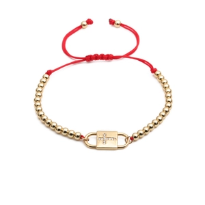 Cross Lock Pendant Bracelet Copper Beads Red Braided Rope Adjustable Religious Jewelry Zircon Inlaid