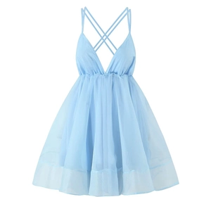 Robe Courte À Bretelles Spaghetti Dos Nu Col En V Tulle Mesh Taille Haute Style Français Fête Vacances Pour Femmes