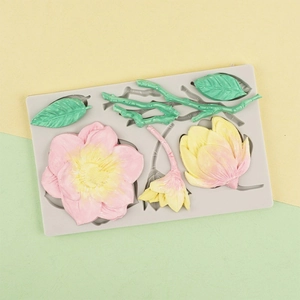 Camellia flower and leaf relief silicone mold for fondant cake decorating and resin craft