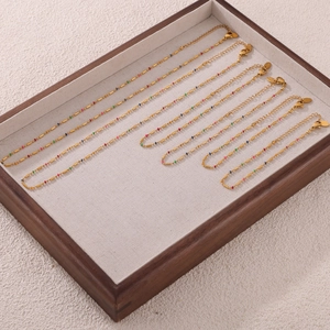 Stainless Steel Necklace Bracelet And Anklet Gold Plated With Colorful Enamel Beads Dainty Minimalist For Women