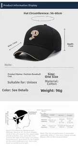 Guide des tailles détaillé pour casquette en coton avec tour de tête de 56-60 cm
