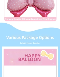 Detailed view of pink polka dot bow foil balloon for kids birthday party decoration