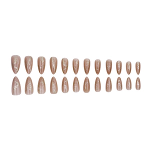 24er Set Mandel-Kunstnägel in Nude-Transparent mit goldenem Glitzer-Finish