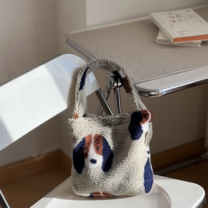 Sac à main carré en peluche avec motif chien mignon en tissu polaire doux pour l'automne